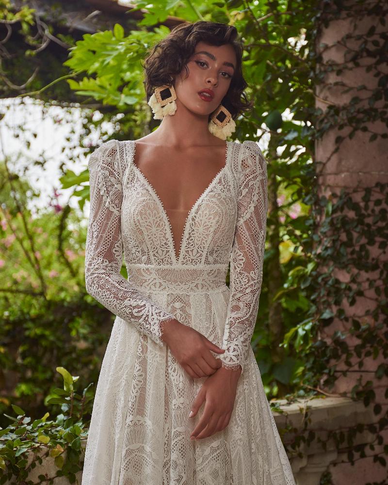Lp2322 boho lace wedding dress with sleeves and pockets3